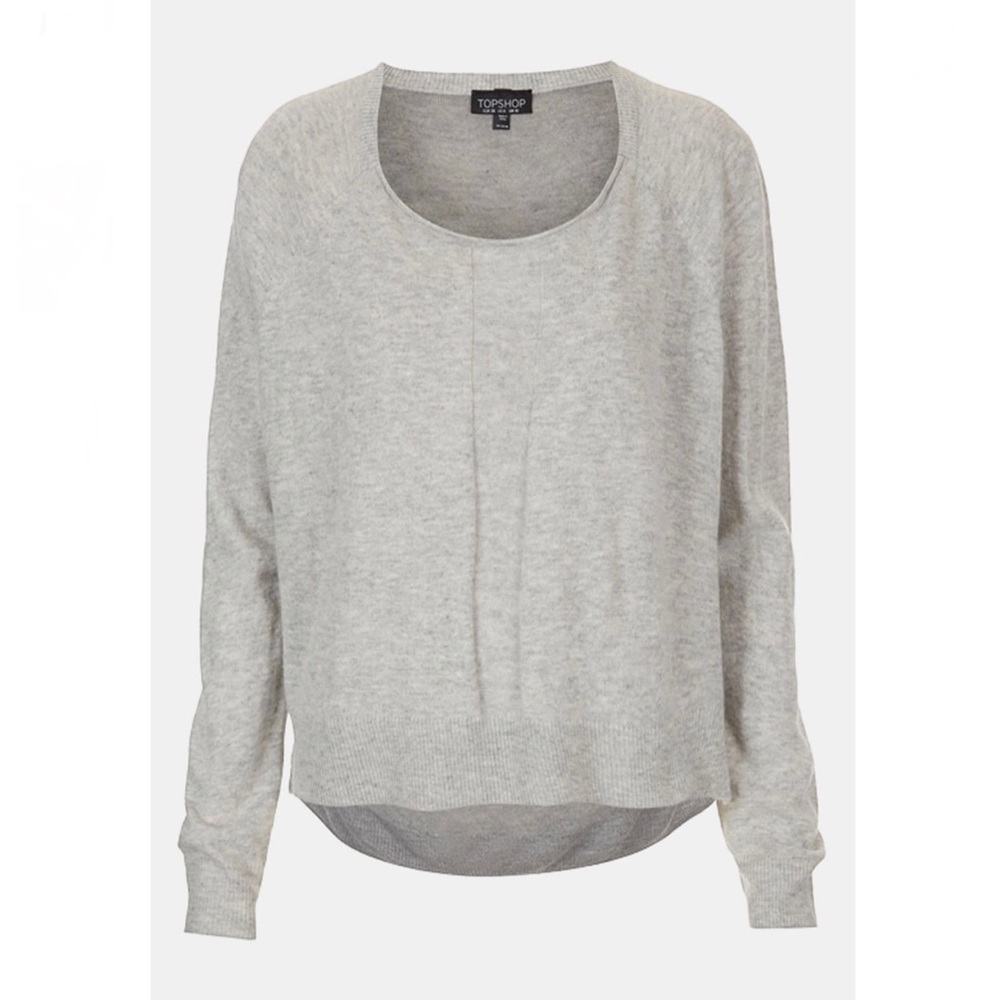Topshop Sheer Back High Low Grey Sweater Size 6